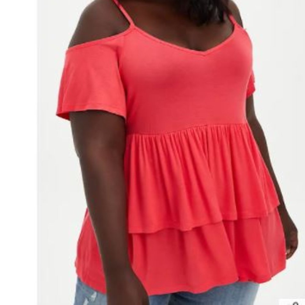 Torrid  SUPER SOFT BRIGHT BERRY COLD SHOULDER BABYDOLL TOP